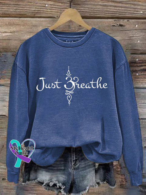 Women’s Just Breathe Print Round Neck Sweatshirt Blue / S