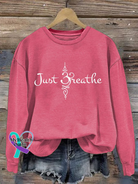 Women’s Just Breathe Print Round Neck Sweatshirt Dark Pink / S