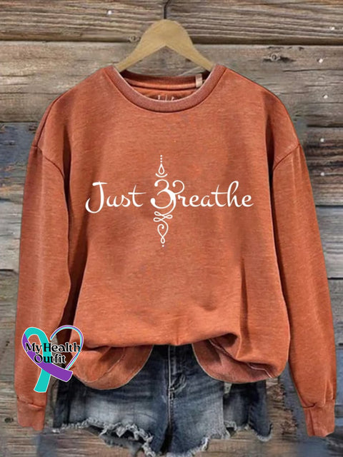Women’s Just Breathe Print Round Neck Sweatshirt Orange / S