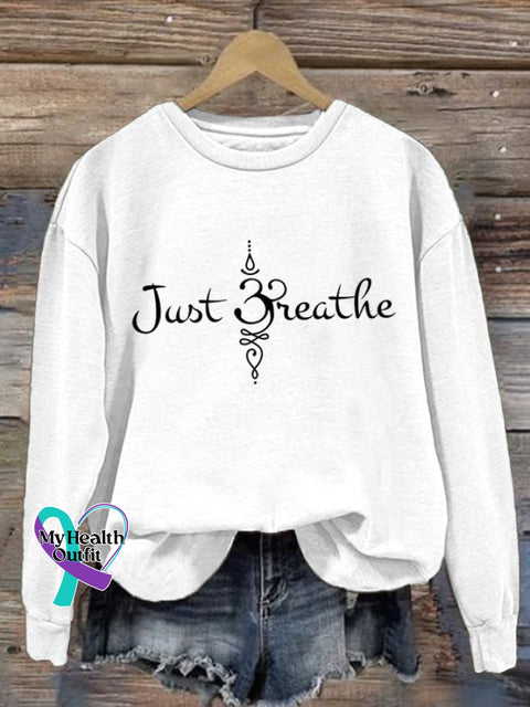 Women’s Just Breathe Print Round Neck Sweatshirt White / S