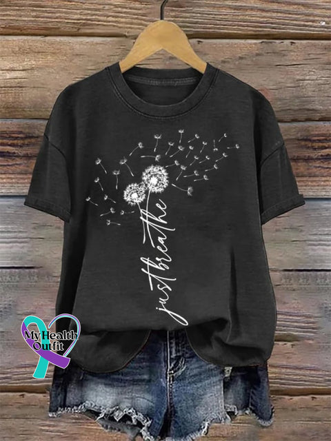 Women’s Just Breathe Print Round Neck T-Shirt Black / S