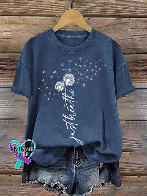 Women’s Just Breathe Print Round Neck T-Shirt Navy / S