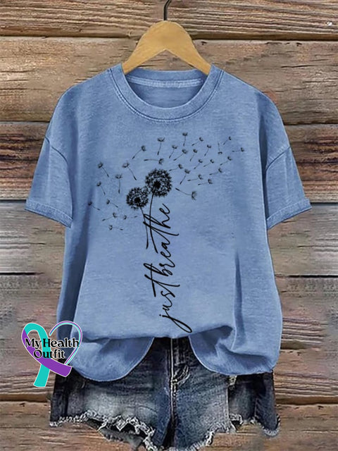 Women’s Just Breathe Print Round Neck T-Shirt Sky Blue / S