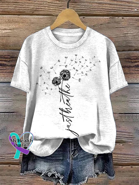 Women’s Just Breathe Print Round Neck T-Shirt White / S