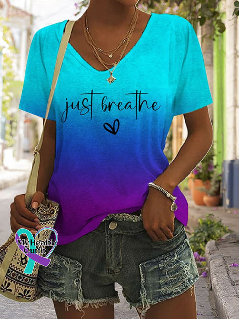 Women’s Just Breathe Print T-Shirt As Shown / S