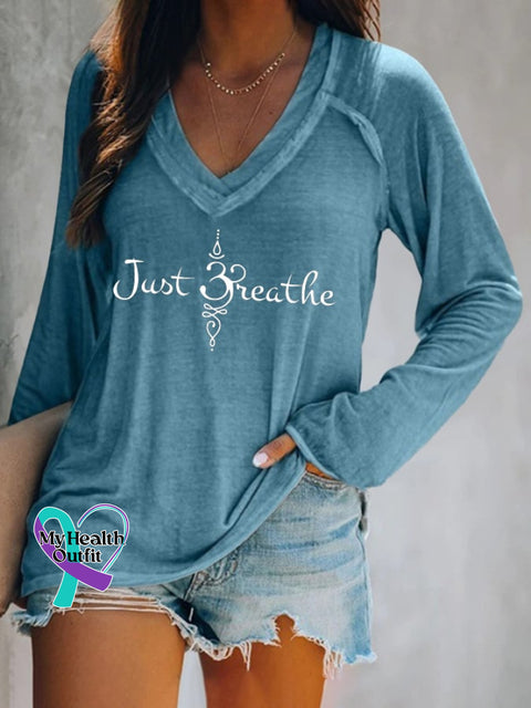 Women’s Just Breathe Print T-Shirt Blue / S