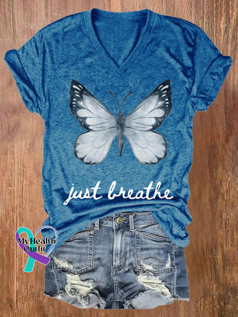 Women’s Just Breathe Print T-Shirt Blue / S