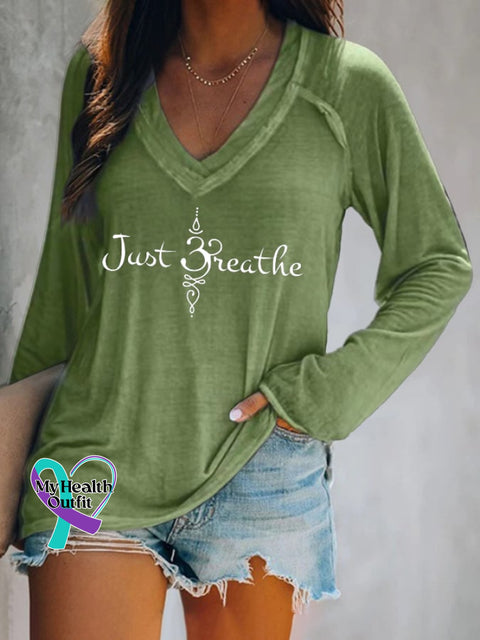 Women’s Just Breathe Print T-Shirt Green / S