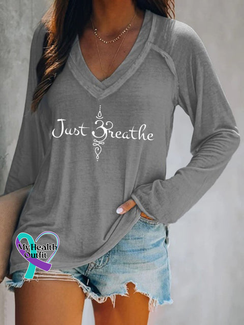 Women’s Just Breathe Print T-Shirt Grey / S