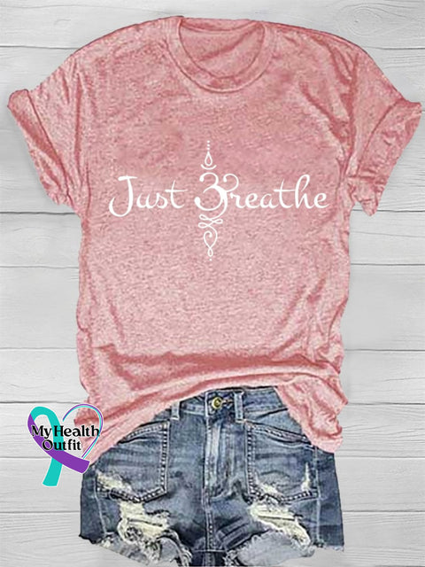 Women’s Just Breathe Print T-Shirt Pink / S