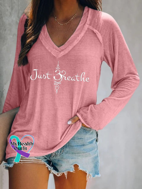 Women’s Just Breathe Print T-Shirt Pink / S