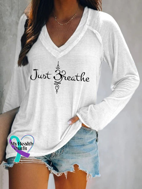 Women’s Just Breathe Print T-Shirt White / S
