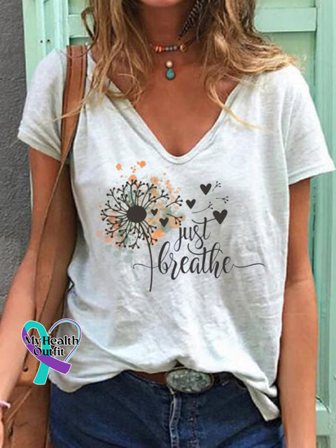 Women’s Just Breathe Print V Neck T-Shirt White / S