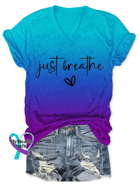 Women’s Just Breathe V-Neck Casual T-Shirt As Shown / S
