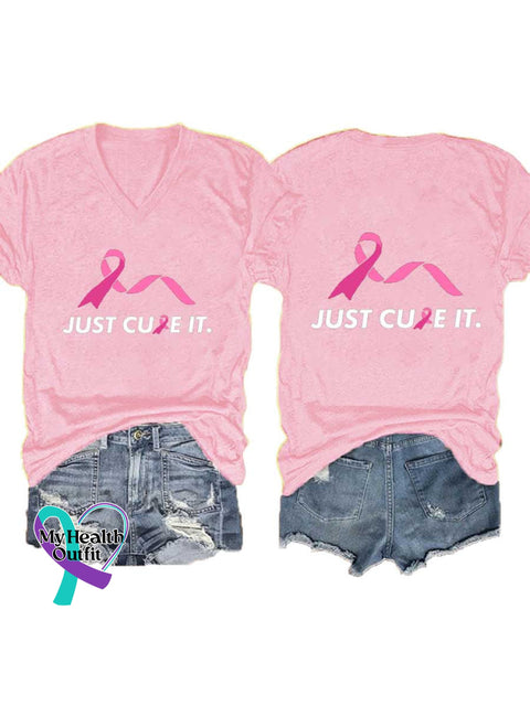 Women’s Just Cure It Breast Cancer Awareness V-neck Casual T-Shirt LightPink / S