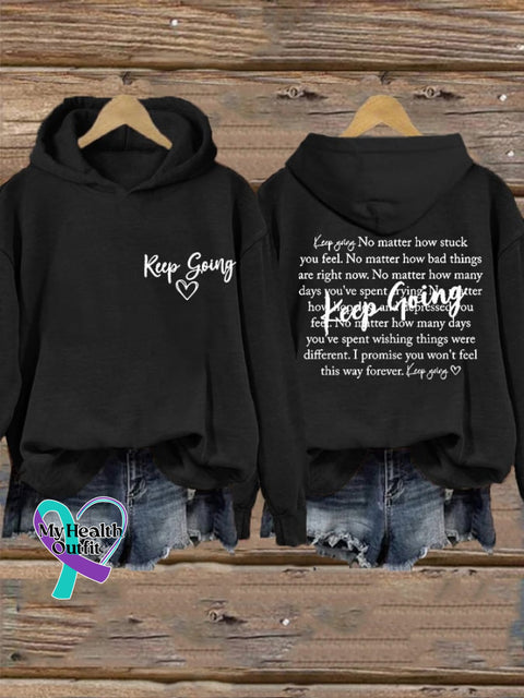 Women’s Keep Going Inspirational Casual Hoodie Black / S