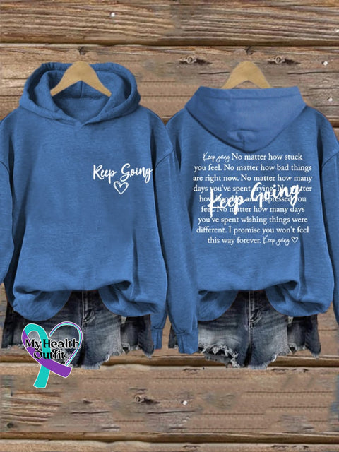 Women’s Keep Going Inspirational Casual Hoodie Blue / S