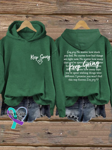 Women’s Keep Going Inspirational Casual Hoodie Green / S