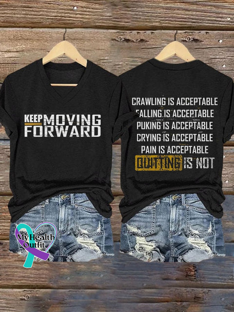 Women’s Keep Moving Forward Quitting Is Not Printed Casual V-Neck T-Shirt Black / S