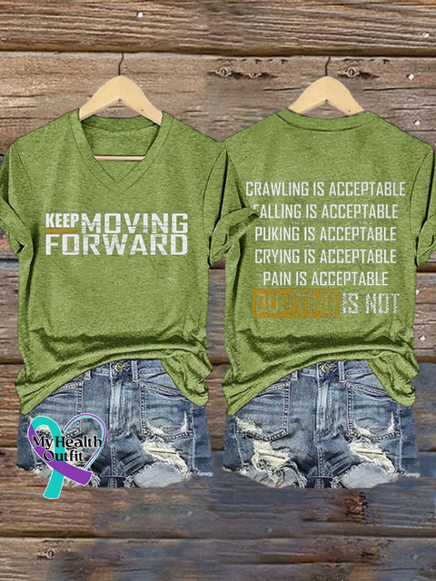 Women’s Keep Moving Forward Quitting Is Not Printed Casual V-Neck T-Shirt Green / S