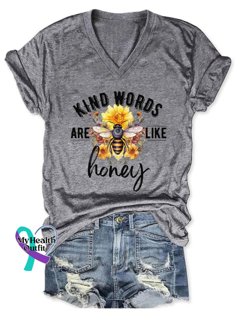 Women’s Kind Words Are Like Honey Print Casual T-Shirt Grey / S