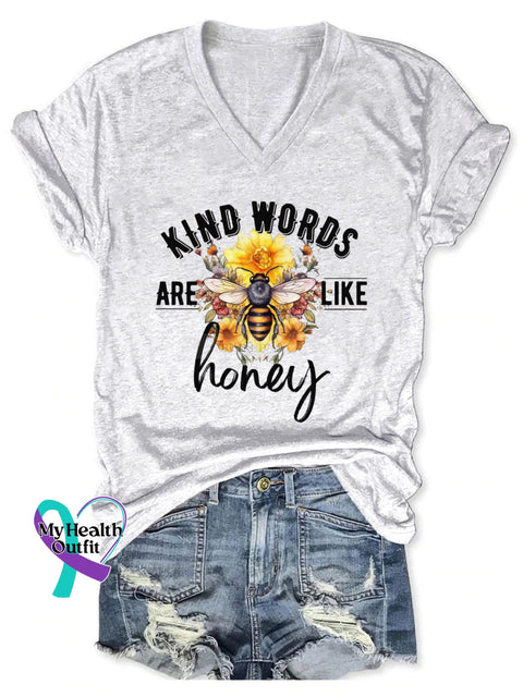 Women’s Kind Words Are Like Honey Print Casual T-Shirt White / S