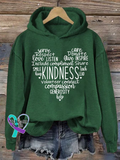 Women’s Kindness Heart Print Hoodie Green / S