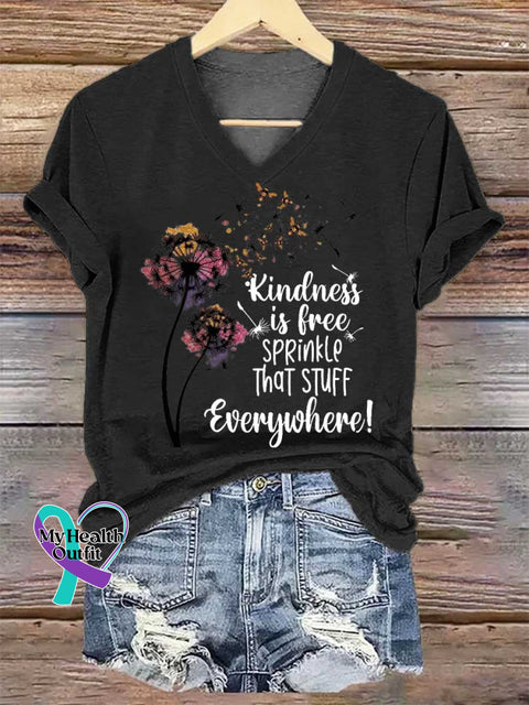 Women’s Kindness Is Free SPRinkle That STUFF Everywhere Dandelion V-neck Casual T-Shirt Black / S