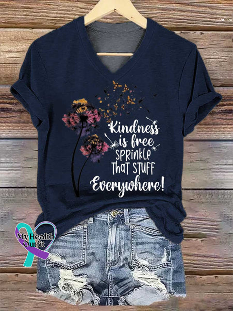 Women’s Kindness Is Free SPRinkle That STUFF Everywhere Dandelion V-neck Casual T-Shirt Blue / S