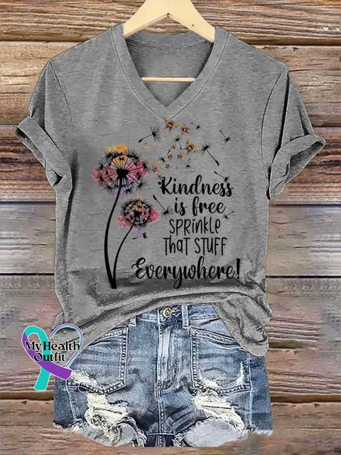 Women’s Kindness Is Free SPRinkle That STUFF Everywhere Dandelion V-neck Casual T-Shirt Grey / S