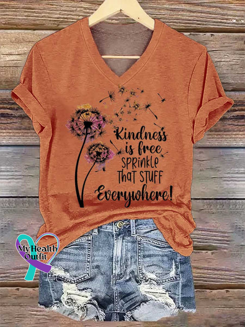 Women’s Kindness Is Free SPRinkle That STUFF Everywhere Dandelion V-neck Casual T-Shirt Orange / S