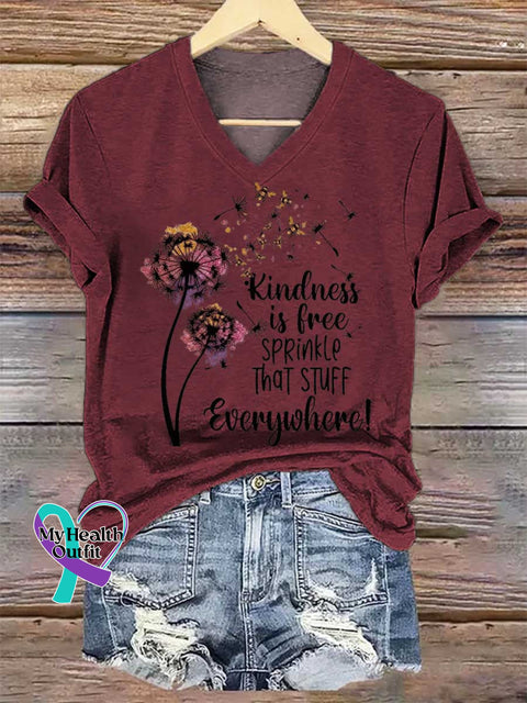 Women’s Kindness Is Free SPRinkle That STUFF Everywhere Dandelion V-neck Casual T-Shirt Red / S