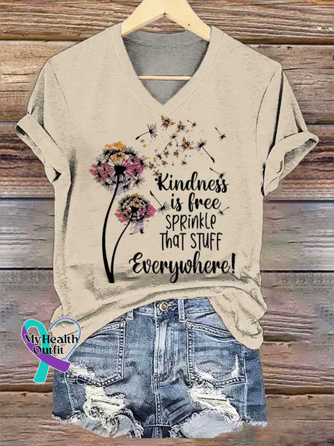 Women’s Kindness Is Free SPRinkle That STUFF Everywhere Dandelion V-neck Casual T-Shirt Sand / S