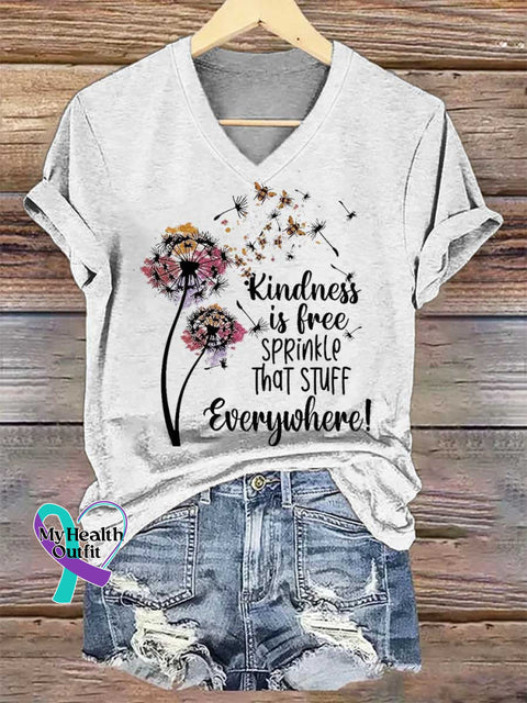 Women’s Kindness Is Free SPRinkle That STUFF Everywhere Dandelion V-neck Casual T-Shirt White / S