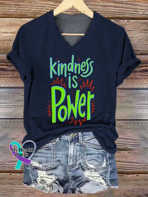 Women’s Kindness IS Power V-neck Casual T-Shirt Blue / S