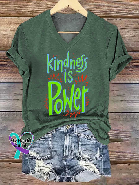 Women’s Kindness IS Power V-neck Casual T-Shirt Green / S