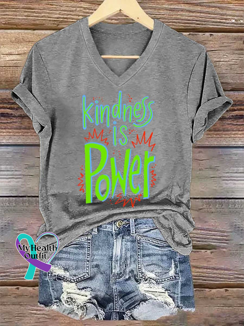 Women’s Kindness IS Power V-neck Casual T-Shirt Grey / S