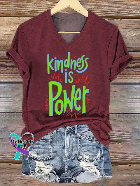 Women’s Kindness IS Power V-neck Casual T-Shirt Red / S