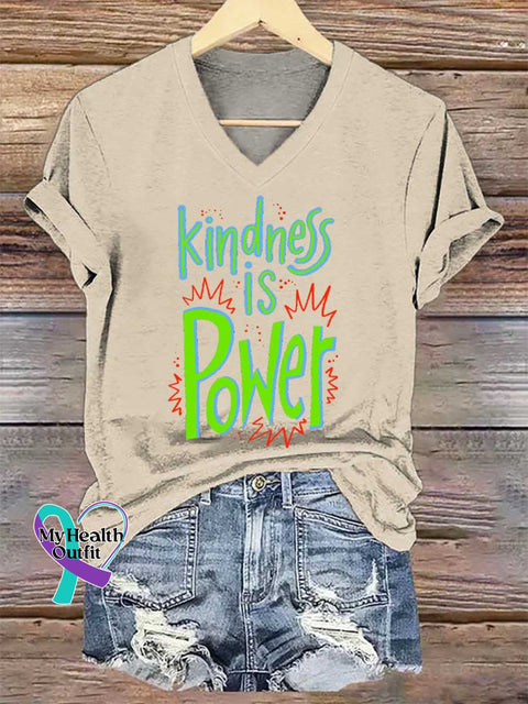 Women’s Kindness IS Power V-neck Casual T-Shirt Sand / S