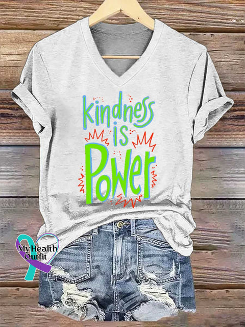 Women’s Kindness IS Power V-neck Casual T-Shirt White / S