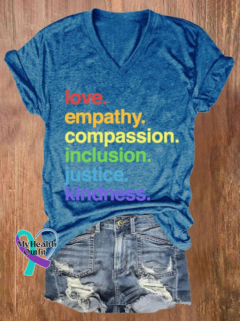 Women’s Kindness Is Pride Print V Neck Casual T-Shirt Blue / S