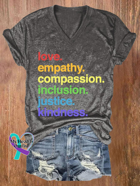 Women’s Kindness Is Pride Print V Neck Casual T-Shirt Dark Grey / S