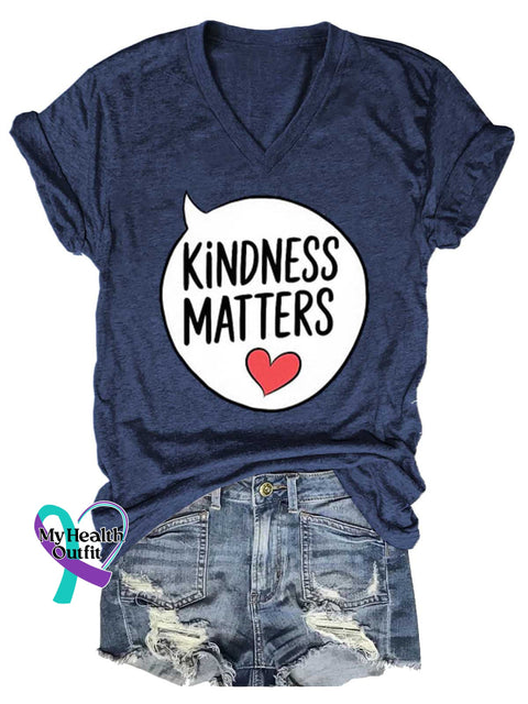 Women’s KINDNESS MATTERS Mental Health Awareness V-neck Casual T-Shirt Blue / S