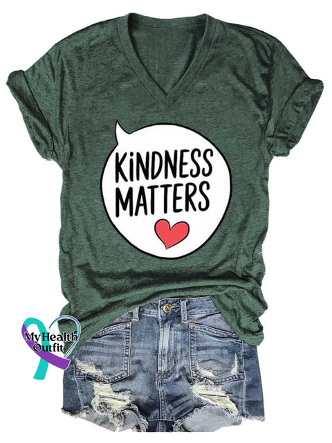 Women’s KINDNESS MATTERS Mental Health Awareness V-neck Casual T-Shirt Green / S