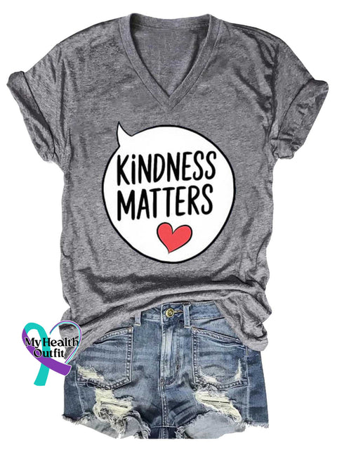 Women’s KINDNESS MATTERS Mental Health Awareness V-neck Casual T-Shirt Grey / S