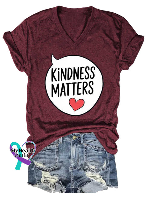 Women’s KINDNESS MATTERS Mental Health Awareness V-neck Casual T-Shirt Red / S