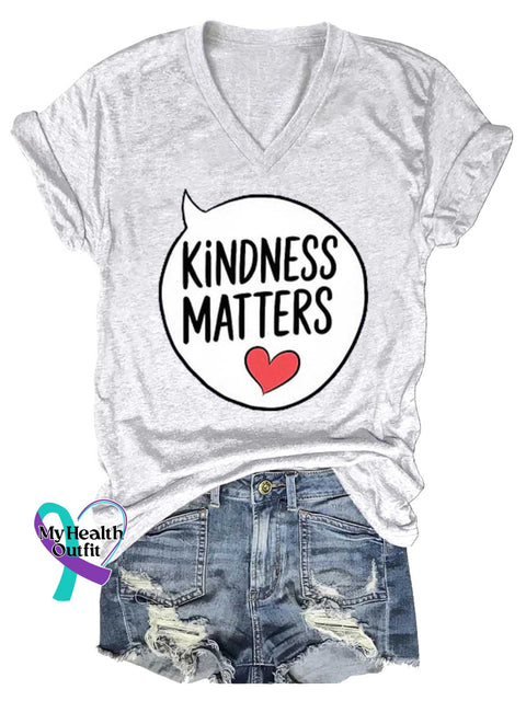 Women’s KINDNESS MATTERS Mental Health Awareness V-neck Casual T-Shirt White / S