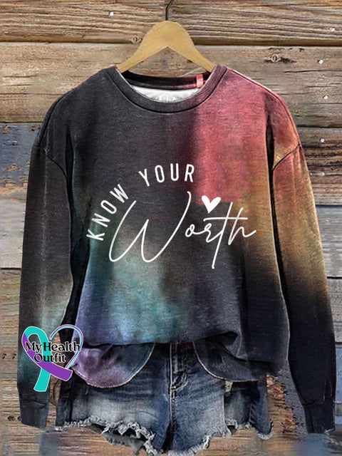 Women’s Know Your Worth Print Casual Sweatshirt Picture 1 / S