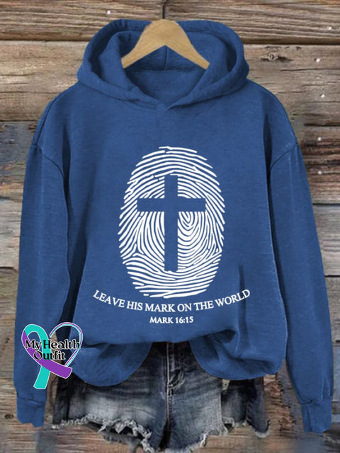 Women’s Leave His Mark On The World Printed Casual Hoodie Blue / S