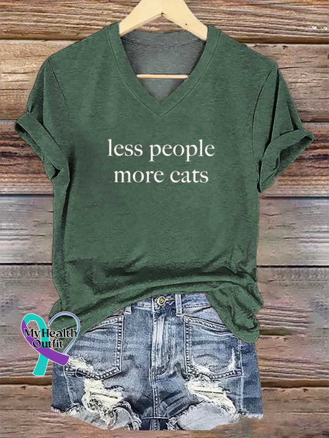 Women’s Less People More Cats V-neck Casual T-Shirt Green / S
